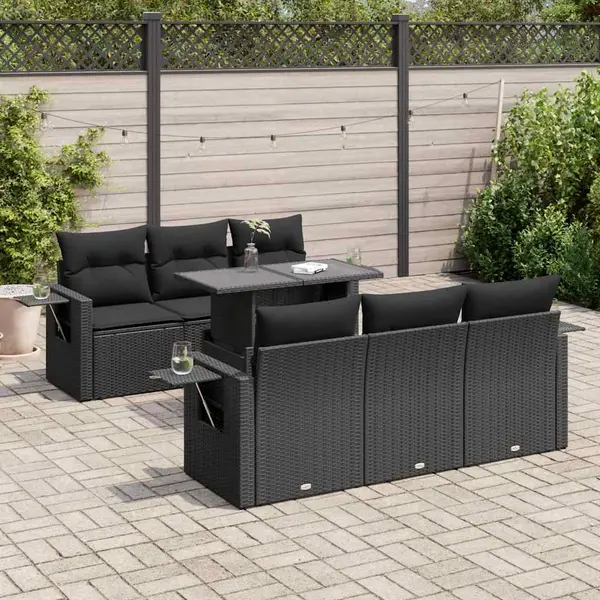 Gossi set canapele de gradina cu perne, 7 piese, negru, poliratan