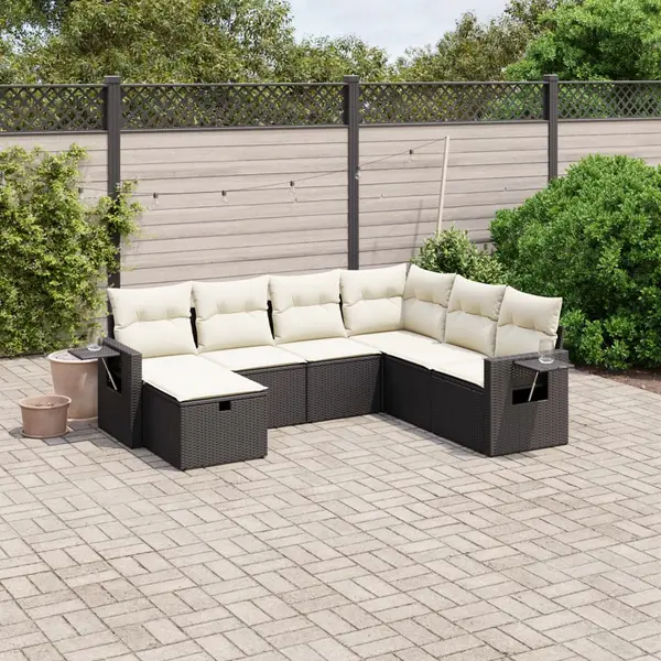 Gossi set canapele de gradina cu perne, 7 piese, negru, poliratan