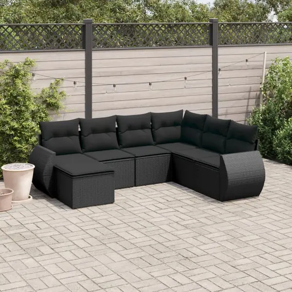 Gossi set canapele de gradina cu perne, 7 piese, negru, poliratan