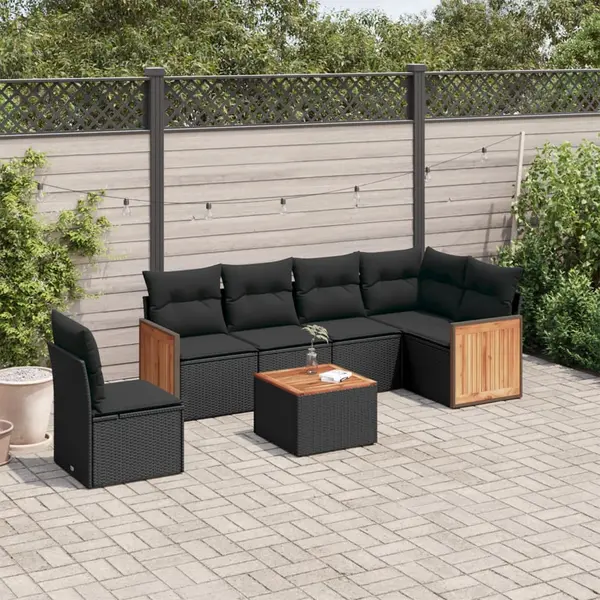 Gossi set canapele de gradina cu perne, 7 piese, negru, poliratan