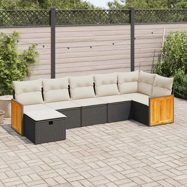 Gossi set canapele de gradina cu perne, 7 piese, negru, poliratan
