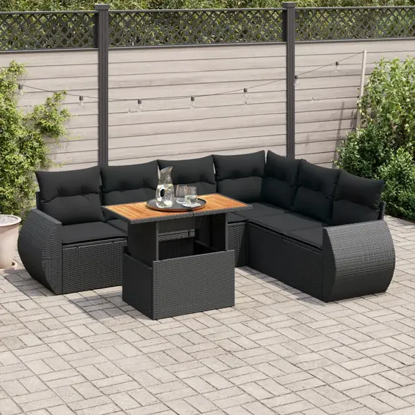 Gossi set canapele de gradina cu perne, 7 piese, negru, poliratan