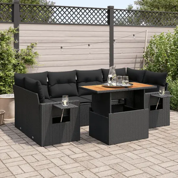 Gossi set canapele de gradina cu perne, 7 piese, negru, poliratan