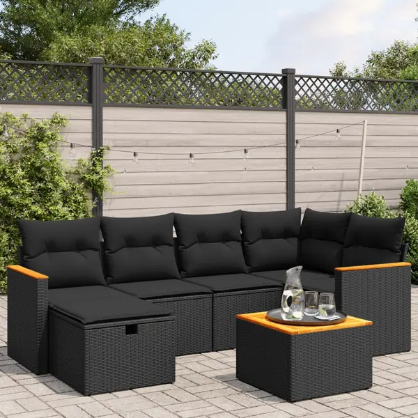 Gossi set canapele de gradina cu perne, 7 piese, negru, poliratan