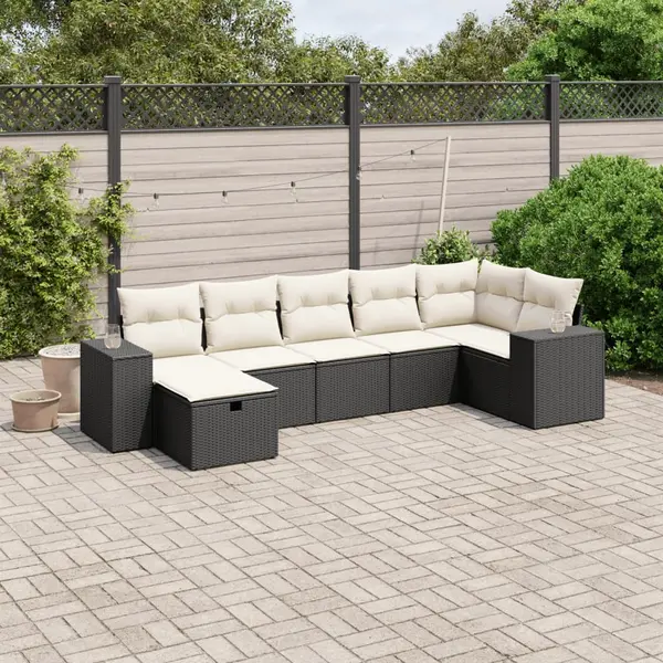 Gossi set canapele de gradina cu perne, 7 piese, negru, poliratan