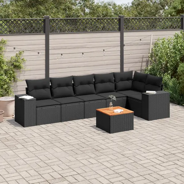 Gossi set canapele de gradina cu perne, 7 piese, negru, poliratan