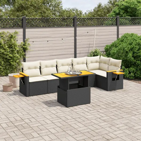 Gossi set canapele de gradina cu perne, 7 piese, negru, poliratan
