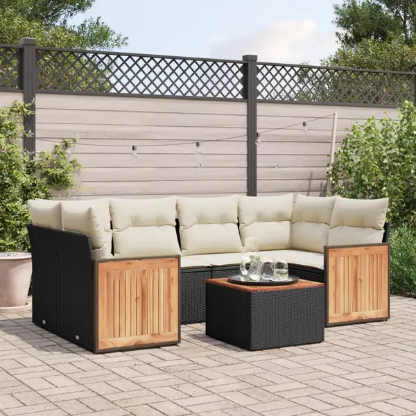Gossi set canapele de gradina cu perne, 7 piese, negru, poliratan