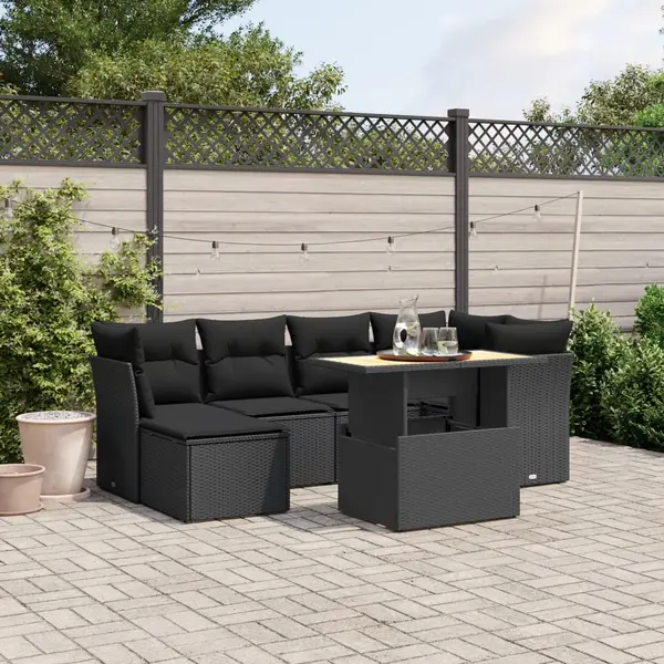 Gossi set canapele de gradina cu perne, 7 piese, negru, poliratan