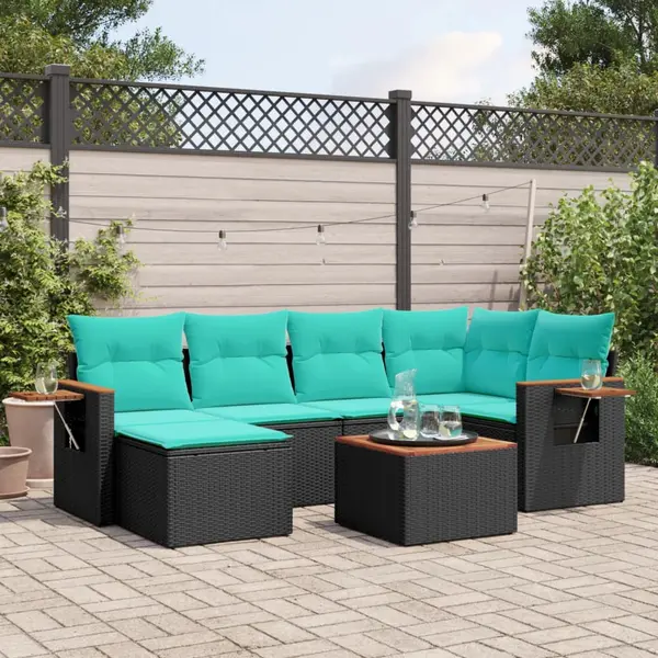 Gossi set canapele de gradina cu perne, 7 piese, negru, poliratan