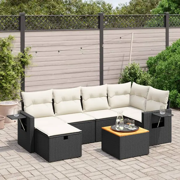 Gossi set canapele de gradina cu perne, 7 piese, negru, poliratan