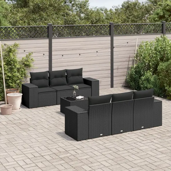 Gossi set canapele de gradina cu perne, 7 piese, negru, poliratan