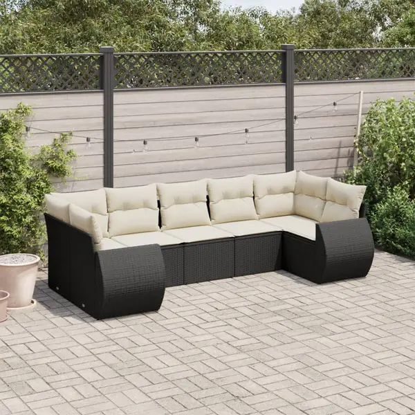 Gossi set canapele de gradina cu perne, 7 piese, negru, poliratan