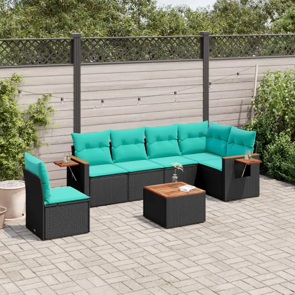 Gossi set canapele de gradina cu perne, 7 piese, negru, poliratan