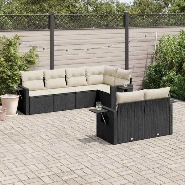 Gossi set canapele de gradina cu perne, 7 piese, negru, poliratan