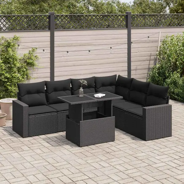 Gossi set canapele de gradina cu perne, 7 piese, negru, poliratan