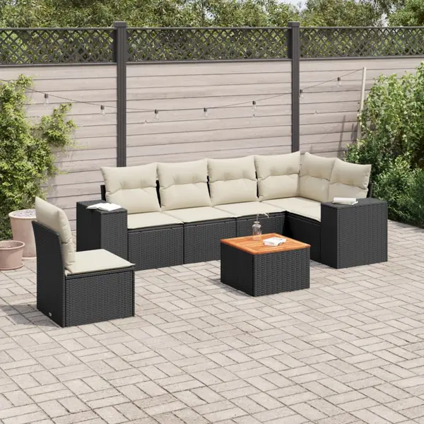 Gossi set canapele de gradina cu perne, 7 piese, negru, poliratan