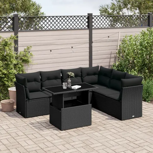 Gossi set canapele de gradina cu perne, 7 piese, negru, poliratan