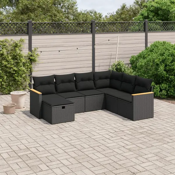 Gossi set canapele de gradina cu perne, 7 piese, negru, poliratan