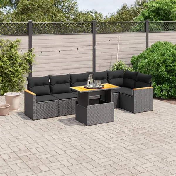 Gossi set canapele de gradina cu perne, 7 piese, negru, poliratan