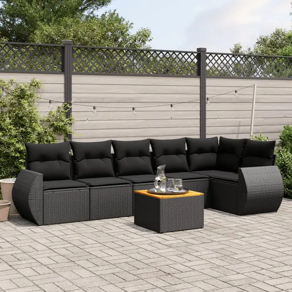 Gossi set canapele de gradina cu perne, 7 piese, negru, poliratan