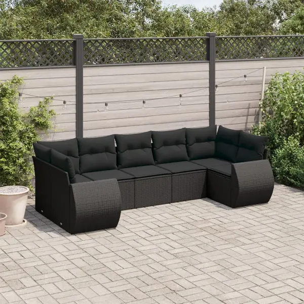 Gossi set canapele de gradina cu perne, 7 piese, negru, poliratan