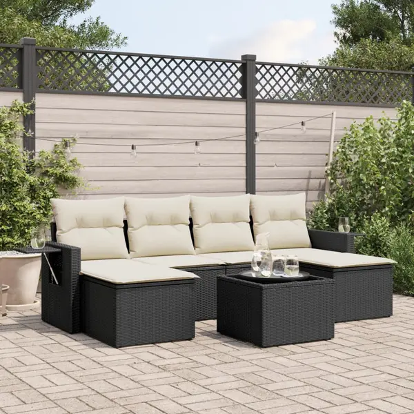 Gossi set canapele de gradina cu perne, 7 piese, negru, poliratan