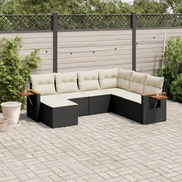 Gossi set canapele de gradina cu perne, 7 piese, negru, poliratan