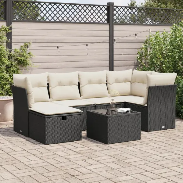 Gossi set canapele de gradina cu perne, 7 piese, negru, poliratan