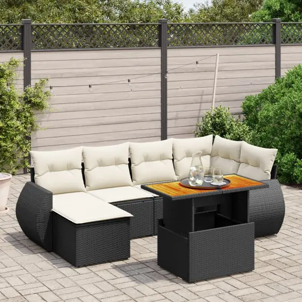 Gossi set canapele de gradina cu perne, 7 piese, negru, poliratan