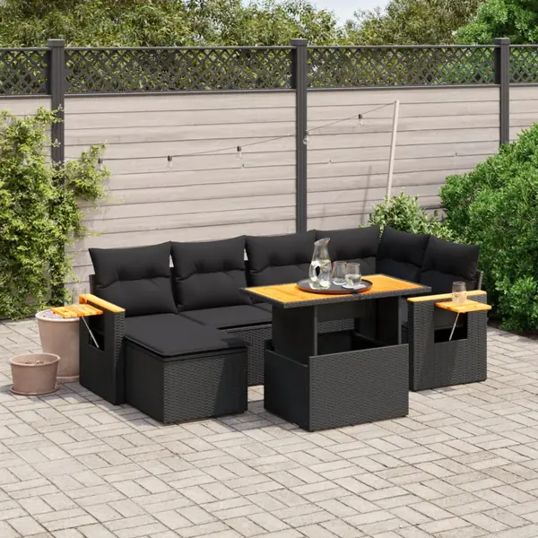 Gossi set canapele de gradina cu perne, 7 piese, negru, poliratan