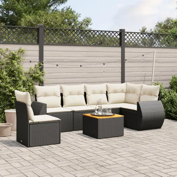 Gossi set canapele de gradina cu perne, 7 piese, negru, poliratan