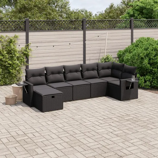 Gossi set canapele de gradina cu perne, 7 piese, negru, poliratan