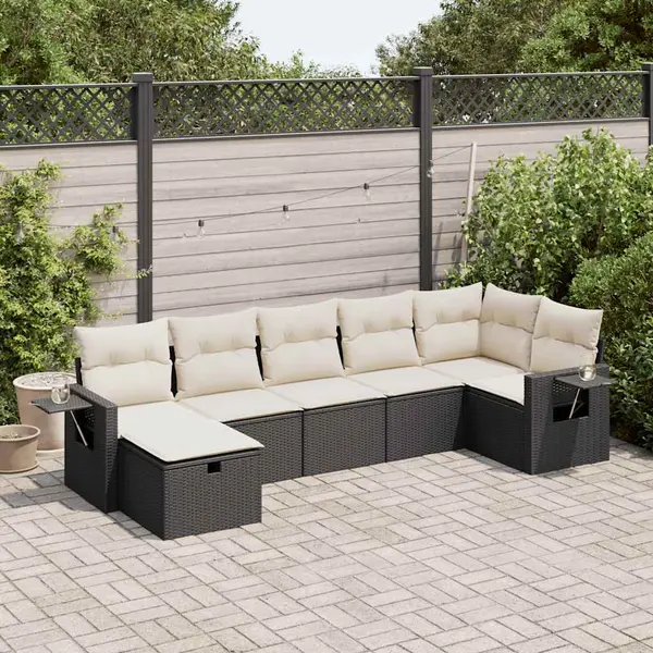 Gossi set canapele de gradina cu perne, 7 piese, negru, poliratan