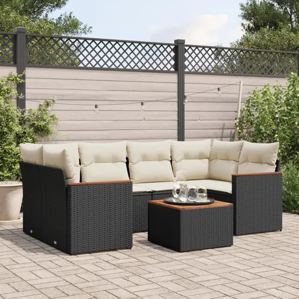 Gossi set canapele de gradina cu perne, 7 piese, negru, poliratan