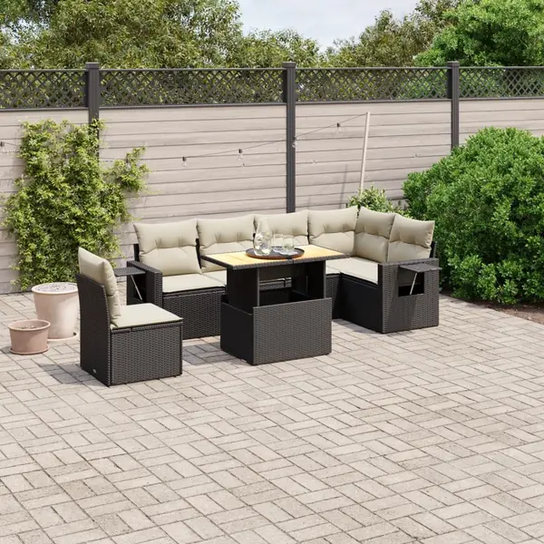 Gossi set canapele de gradina cu perne, 7 piese, negru, poliratan