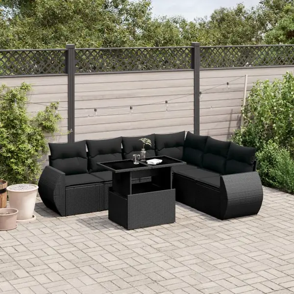 Gossi set canapele de gradina cu perne, 7 piese, negru, poliratan