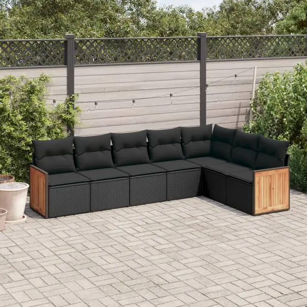 Gossi set canapele de gradina cu perne, 7 piese, negru, poliratan