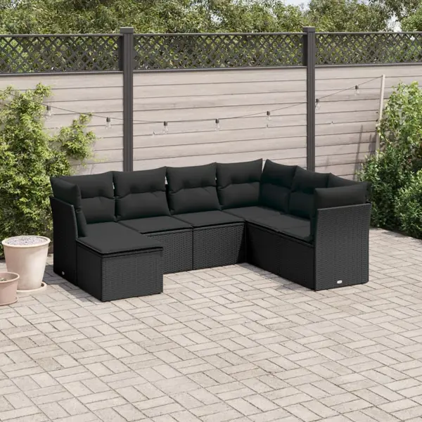 Gossi set canapele de gradina cu perne, 7 piese, negru, poliratan