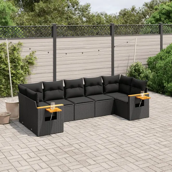 Gossi set canapele de gradina cu perne, 7 piese, negru, poliratan