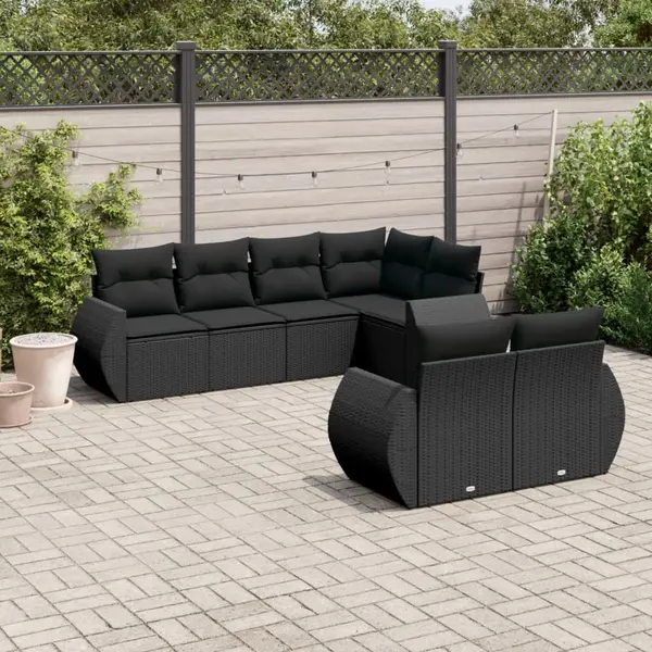 Gossi set canapele de gradina cu perne, 7 piese, negru, poliratan