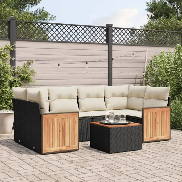 Gossi set canapele de gradina cu perne, 7 piese, negru, poliratan