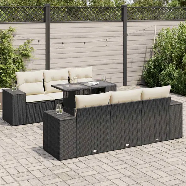 Gossi set canapele de gradina cu perne, 7 piese, negru, poliratan
