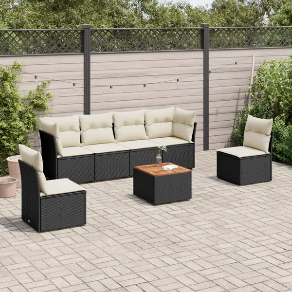Gossi set canapele de gradina cu perne, 7 piese, negru, poliratan