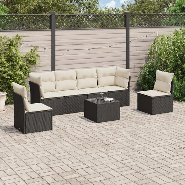 Gossi set canapele de gradina cu perne, 7 piese, negru, poliratan