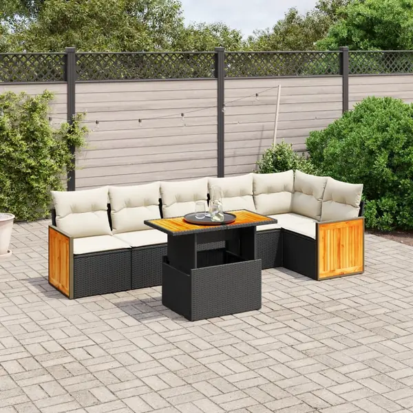Gossi set canapele de gradina cu perne, 7 piese, negru, poliratan
