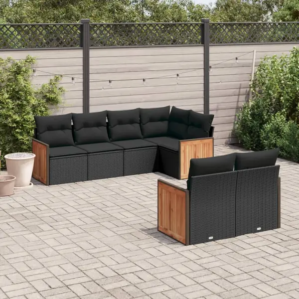Gossi set canapele de gradina cu perne, 7 piese, negru, poliratan