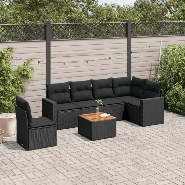 Gossi set canapele de gradina cu perne, 7 piese, negru, poliratan