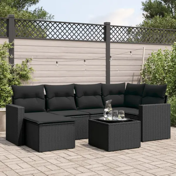 Gossi set canapele de gradina cu perne, 7 piese, negru, poliratan