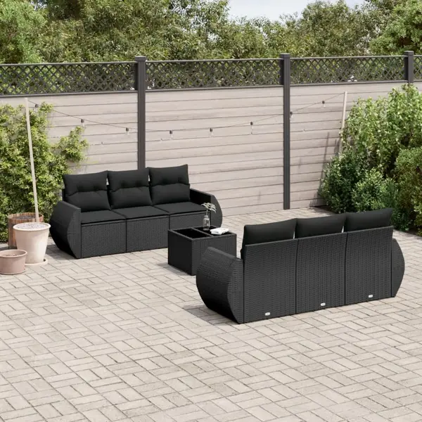 Gossi set canapele de gradina cu perne, 7 piese, negru, poliratan